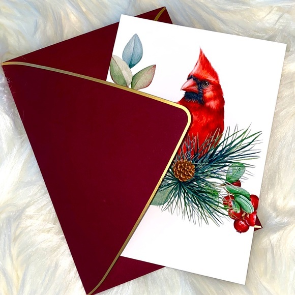 Set of Five Elegant Cardinal Greeting Cards Postcard Style & Luxury Envelopes - Picture 7 of 7